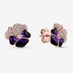 Deep Purple Pansy Flower Stud Earrings